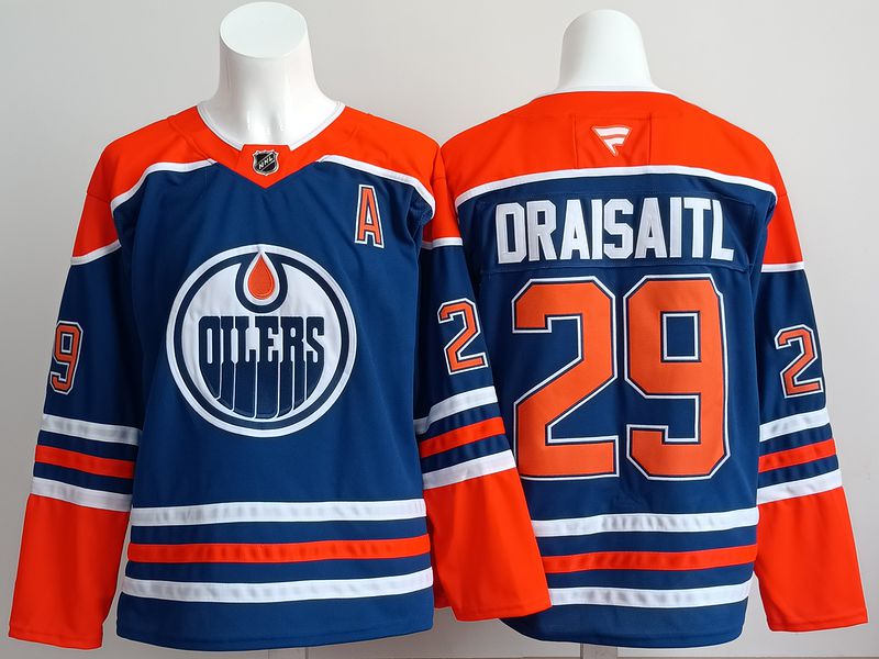Men 2025 Edmonton Oilers #29 Draisaitl Blue Fanatics Home Premium NHL Jersey style 1